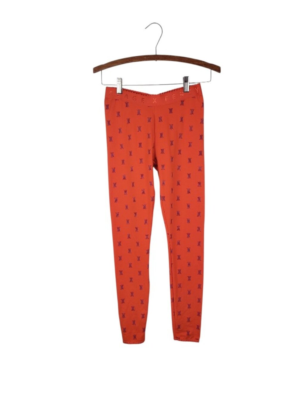 Savage X Fenty Cotton Jersey Leggings Orange Logo AOP Lounge Pajama Womens XS